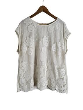 Vince Camuto Ivory Cap Sleeve Blouse Floral Lace Overlay Dress Up Elegance Sz 1X